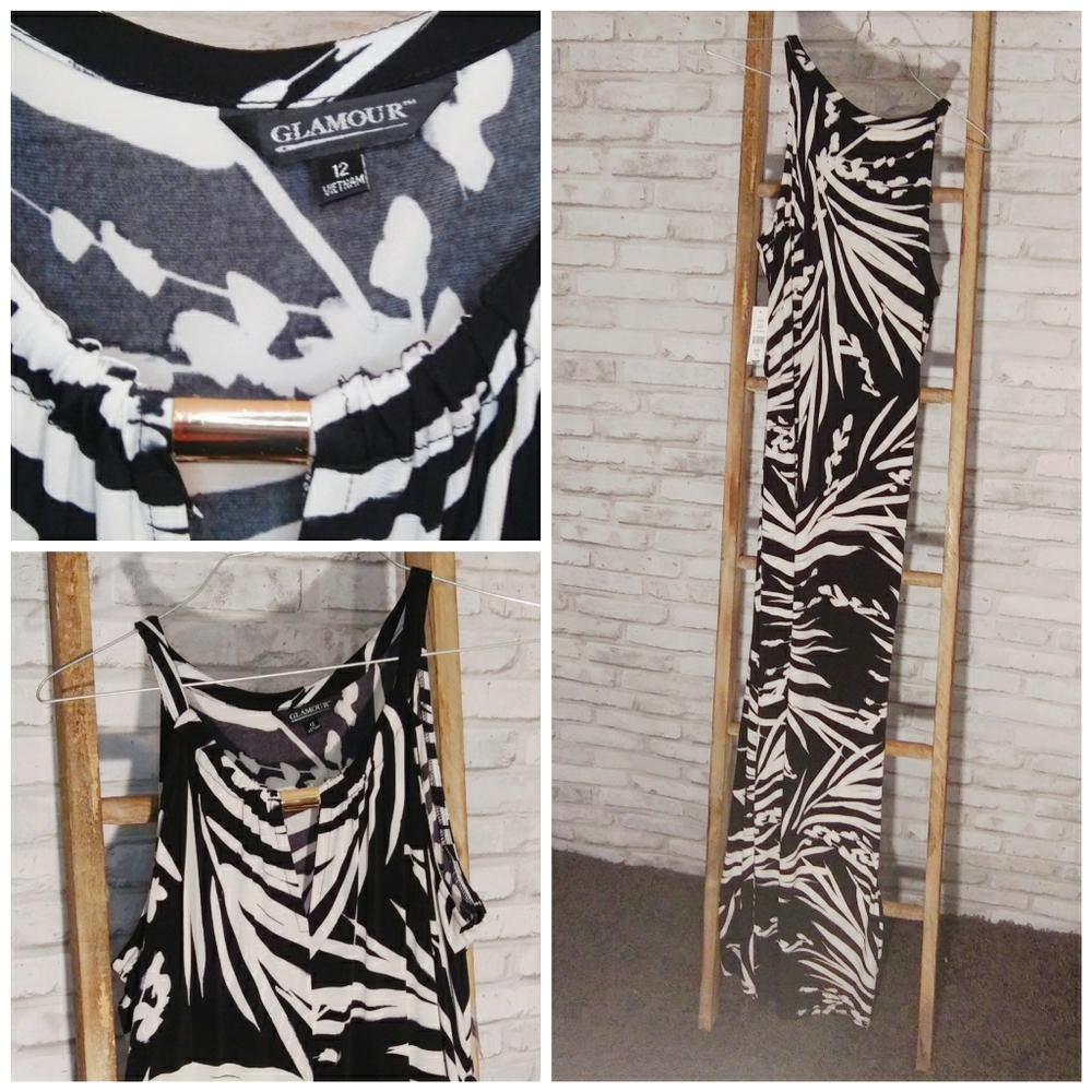 Glamour Sexy Sleeveless Black and White Maxi Dress